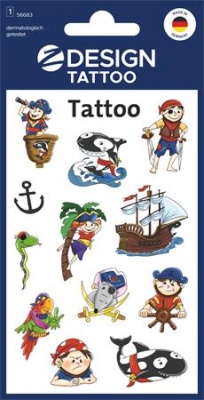 Matrica, tetoválás, 1 ív, 76x120 mm, AVERY ZWECKFORM, "Z-Design No.56683", kalózok